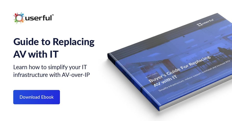 Userful Guide to Replacing AV with IT Ebook, neben einem Exemplar einer physischen Version des Ratgebers