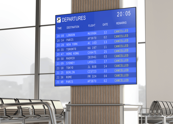 FID Board zeigt Flüge auf Bildschirmen im Flughafen an