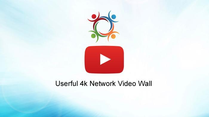 Userful-Logo und Play-Button, mit schwarzem Text am unteren Rand: Userful 4k Network Video Wall