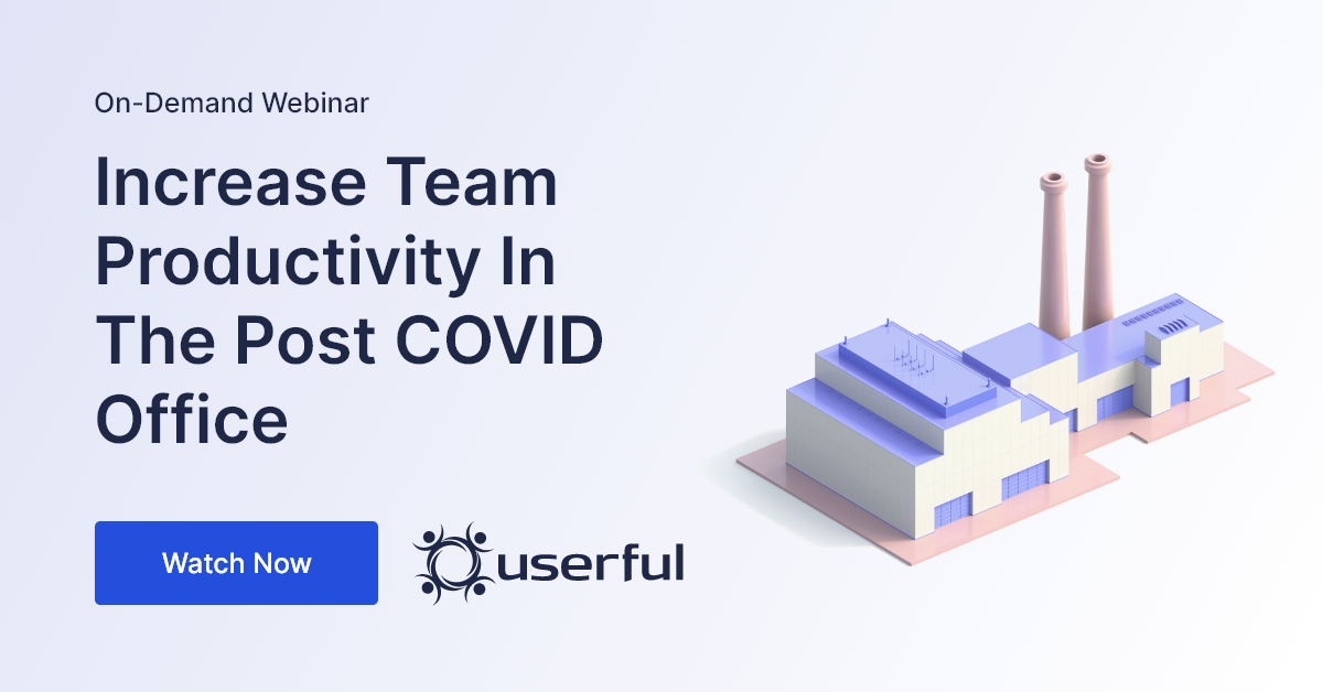 Benutzerfreundliches Webinar, Steigerung der Teamproduktivität im Post-COVID-Büro, und eine pastellfarbene 3D-Fabrikgrafik